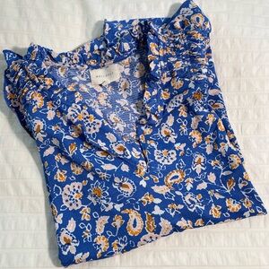 MELLODAY Blue and Yellow Floral Blouse